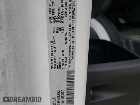 2023 Ram ProMaster Cargo with VIN 3C6MRVJG6PE506893, listed as a Copart auction lot 43593904 with 15,978 mi miles and Salvage Title. Bid and sale history available at DreamBid. Image 13.