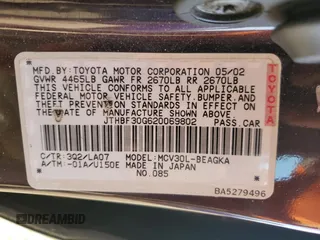 2002 Lexus ES 300 z VIN JTHBF30G620069802, wystawiony jako Copart lot #56731245 z przebiegiem 245 280 mil mil oraz Szkoda całkowita • Salvage title. Historia ofert i sprzedaży dostępna na DreamBid. Obrazek 12.