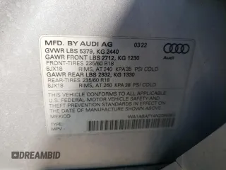 2022 Audi Q5 Premium with VIN WA1ABAFY4N2086369, listed as a Copart auction lot 58120795 with 37,756 mi miles and Salvage title. Bid and sale history available at DreamBid. Image 13.
