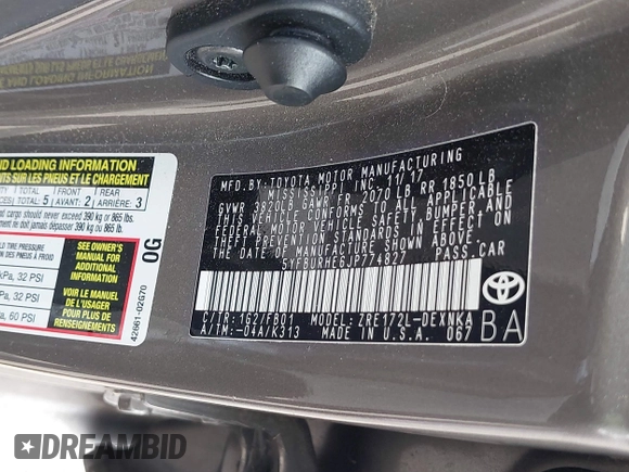 2018 Toyota Corolla L with VIN 5YFBURHE6JP774827, listed as a IAAI auction lot 42598086 with 29,400 mi miles and . Bid and sale history available at DreamBid. Image 9.