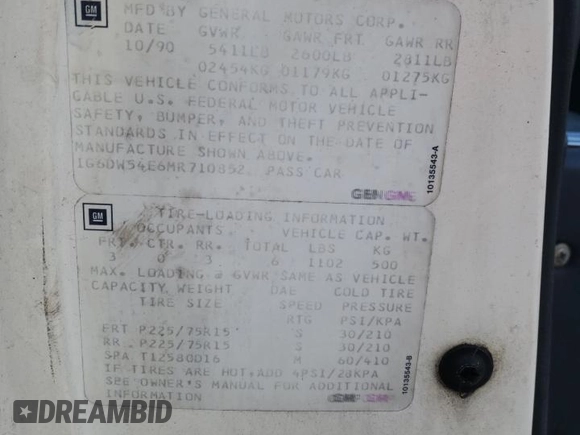 1991 Cadillac Brougham z VIN 1G6DW54E6MR710852, wystawiony jako Copart lot #76027004 z przebiegiem Nie podano mil oraz Szkody całkowita. Historia ofert i sprzedaży dostępna na DreamBid. Obrazek 12.