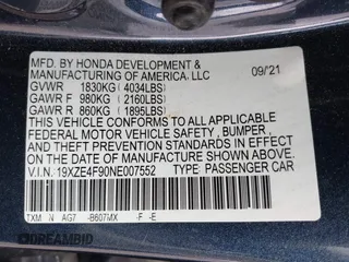 2022 Honda Insight Touring with VIN 19XZE4F90NE007552, listed as a IAAI auction lot 42038471 with 7,904 mi miles and . Bid and sale history available at carsss.com. Image 9.