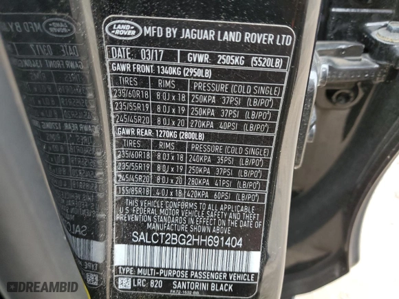 2017 Land Rover Discovery Sport HSE Luxury with VIN SALCT2BG2HH691404, listed as a Copart auction lot 72558014 with 76,504 mi miles and Salvage Title. Bid and sale history available at carsss.com. Image 13.