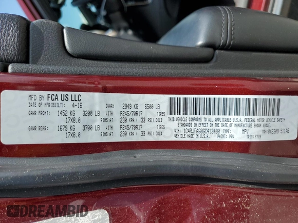 2016 Jeep Grand Cherokee Laredo with VIN 1C4RJFAG8GC413490, listed as a Copart auction lot 62347445 with 104,056 mi miles and Salvage title. Bid and sale history available at DreamBid. Image 14.