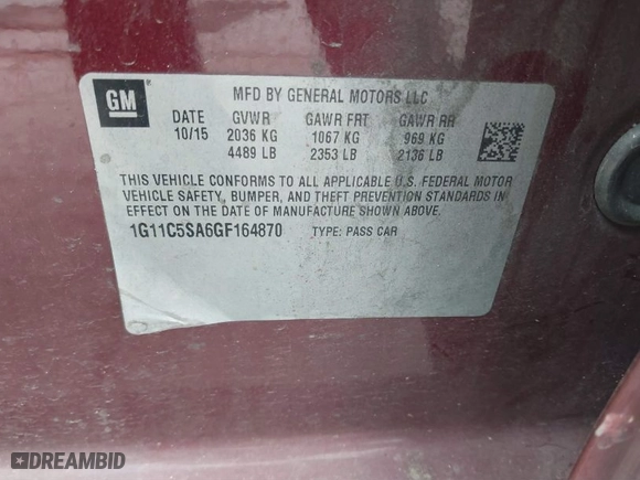 2016 Chevrolet Malibu Limited LT with VIN 1G11C5SA6GF164870, listed as a IAAI auction lot 41871381 with 119,135 mi miles. Bid and sale history available at carsss.com. Image 9.