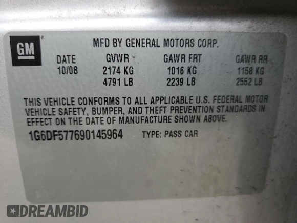 2009 Cadillac CTS RWD w/1SA with VIN 1G6DF577690145964, listed as a Copart auction lot 74073064 with 103,788 mi miles and Salvage Title. Bid and sale history available at carsss.com. Image 12.