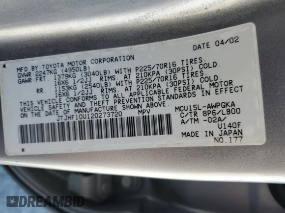 2002 Lexus RX 300 with VIN JTJHF10U120273720, listed as a Copart auction lot 68149844 with 187,115 mi miles and Salvage Title. Bid and sale history available at carsss.com. Image 15.