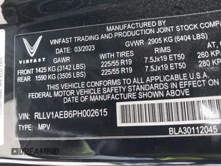 2023 VinFast VF 8 Eco с VIN RLLV1AEB6PH002615, выставлен на аукционе IAAI как лот 40965779 с пробегом 12 872 миль миль и . История ставок и продаж доступна на DreamBid. Изображение 9.