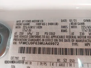 2021 Ford Escape S with VIN 1FMCU9F63MUA69972, listed as a IAAI auction lot 41916755 with 98,163 mi miles and . Bid and sale history available at DreamBid. Image 9.