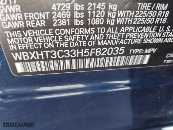 2017 BMW X1 xDrive28i with VIN WBXHT3C33H5F82035, listed as a IAAI auction lot 41944399 with 102,942 mi miles. Bid and sale history available at carsss.com. Image 9.