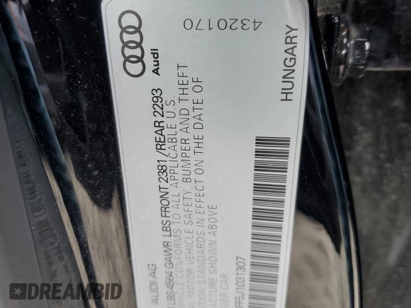 2018 Audi A3 Sedan Premium with VIN WAUB8GFF5J1031307, listed as a Copart auction lot 56465963 with 60,590 mi miles. Bid and sale history available at carsss.com. Image 12.