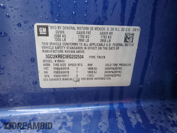 2014 Chevrolet Silverado 1500 LT with VIN 3GCUKREC9EG202504, listed as a Copart auction lot 51528055 with 190,790 mi miles and Salvage Title. Bid and sale history available at DreamBid. Image 12.