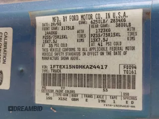 1991 Ford F-150 with VIN 1FTEX15N0MKA24417, listed as a IAAI auction lot 42151417 with 789,663 mi miles and . Bid and sale history available at DreamBid. Image 9.