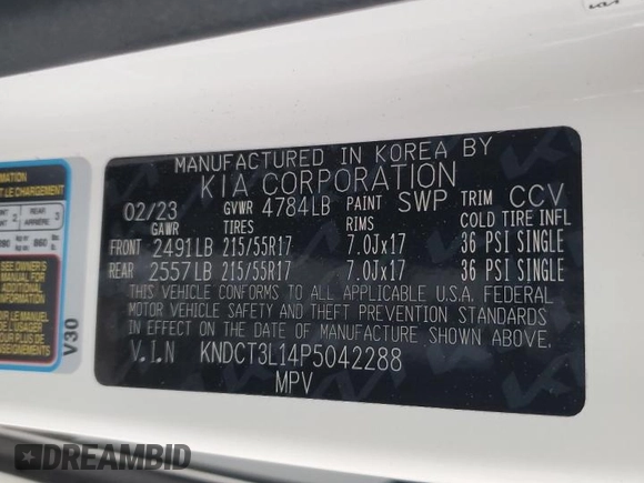 2023 Kia Niro Wave with VIN KNDCT3L14P5042288, listed as a Copart auction lot 44417745 with 14,382 mi miles and Salvage Title. Bid and sale history available at DreamBid. Image 16.