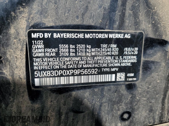 2023 BMW X3 M40i with VIN 5UX83DP0XP9P56592, listed as a Copart auction lot 52014325 with Not Provided miles and Salvage Title. Bid and sale history available at DreamBid. Image 15.