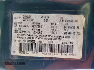 1997 Dodge Dakota with VIN 1B7FL26X1VS304628, listed as a Copart auction lot 49451935 with 185,429 mi miles and Salvage Title. Bid and sale history available at carsss.com. Image 12.