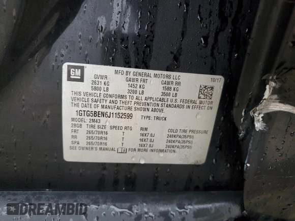 2018 GMC Canyon 2WD with VIN 1GTG5BEN6J1152599, listed as a Copart auction lot 43132395 with 145,061 mi miles and Salvage Title. Bid and sale history available at carsss.com. Image 14.