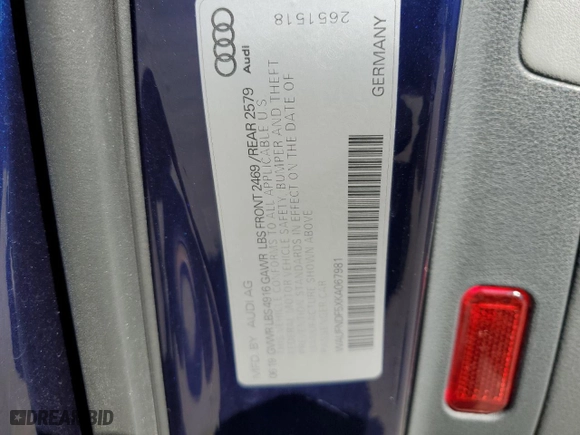 2019 Audi A5 Sportback Prestige with VIN WAUFNDF5XKA067981, listed as a Copart auction lot 46570915 with NaN miles and Salvage Title. Bid and sale history available at carsss.com. Image 12.
