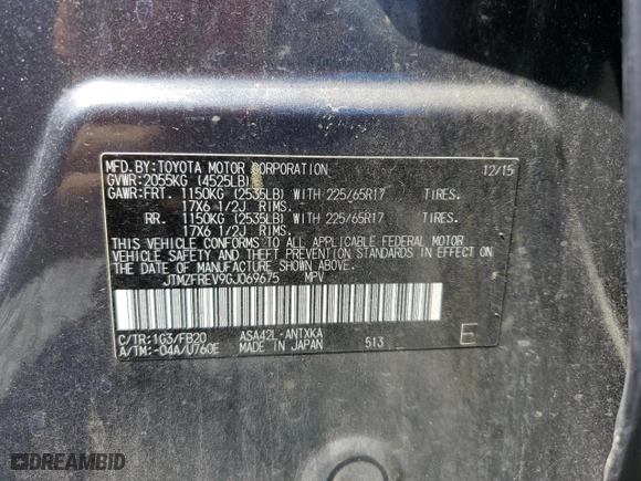 2016 Toyota RAV4 LE with VIN JTMZFREV9GJ069675, listed as a Copart auction lot 47943105 with 202,708 mi miles and Salvage Title. Bid and sale history available at carsss.com. Image 16.
