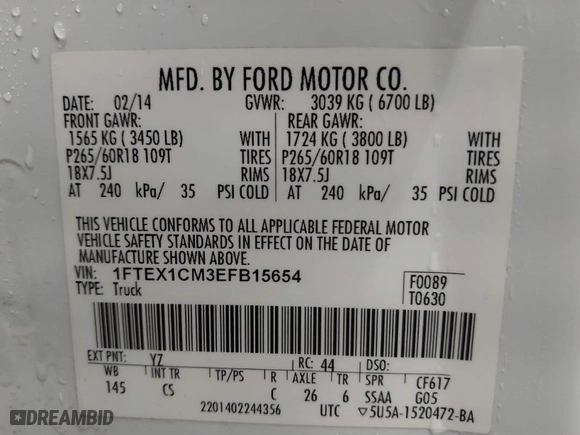 2014 Ford F-150 XL with VIN 1FTEX1CM3EFB15654, listed as a IAAI auction lot 41599447 with 148,481 mi miles. Bid and sale history available at carsss.com. Image 9.