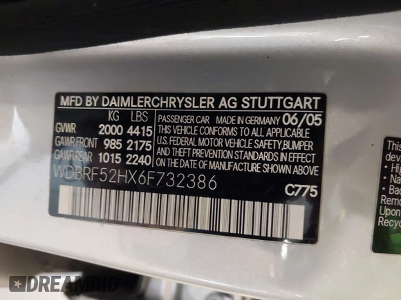 2006 Mercedes-Benz C 230 Sport with VIN WDBRF52HX6F732386, listed as a IAAI auction lot 42211116 with 132,116 mi miles and . Bid and sale history available at DreamBid. Image 9.