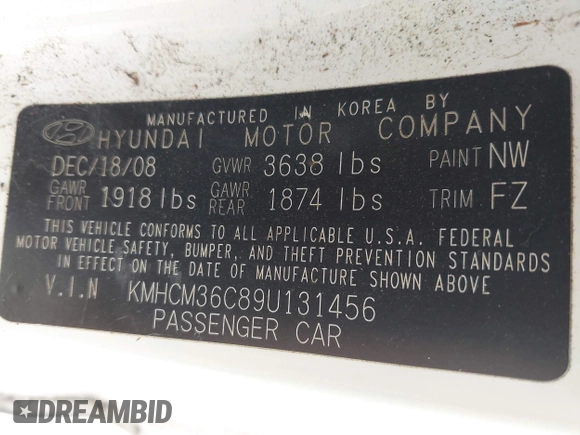 2009 Hyundai Accent GS с VIN KMHCM36C89U131456, выставлен на аукционе IAAI как лот 42366254 с пробегом 121 558 миль миль и . История ставок и продаж доступна на DreamBid. Изображение 9.