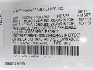 2017 Honda CR-V EX-L with VIN 5J6RW2H89HL049908, listed as a IAAI auction lot 41904797 with 89,365 mi miles and . Bid and sale history available at carsss.com. Image 9.