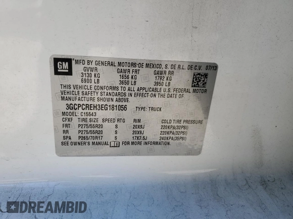 2014 Chevrolet Silverado 1500 LT with VIN 3GCPCREH3EG181056, listed as a Copart auction lot 42415645 with 135,728 mi miles and Salvage Title. Bid and sale history available at DreamBid. Image 14.