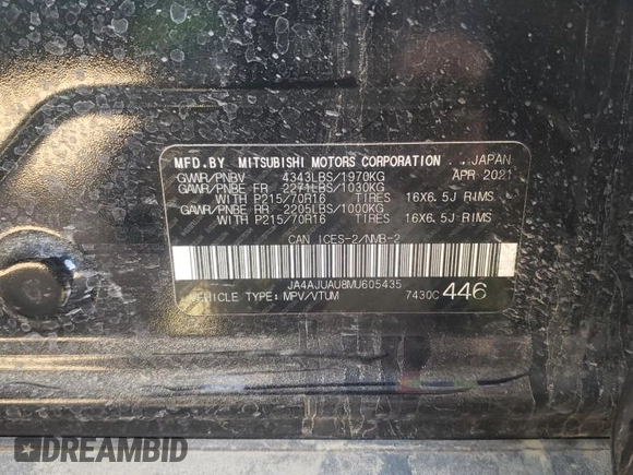 2021 Mitsubishi Outlander Sport ES with VIN JA4AJUAU8MU605435, listed as a Copart auction lot 50421873 with 11,657 mi miles and . Bid and sale history available at DreamBid. Image 14.