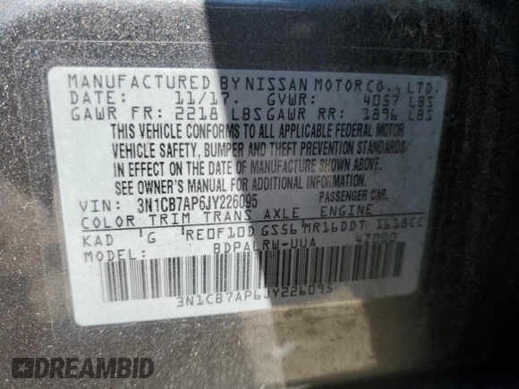 2018 Nissan Sentra SR Turbo с VIN 3N1CB7AP6JY226095, выставлен на аукционе Copart как лот 55946925 с пробегом 67 010 миль миль и Списание • Salvage title. История ставок и продаж доступна на DreamBid. Изображение 12.