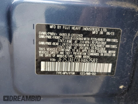 2014 Subaru Forester Premium с VIN JF2SJAEC0EH462583, выставлен на аукционе Copart как лот 65219905 с пробегом Не указан миль и Списание • Salvage title. История ставок и продаж доступна на DreamBid. Изображение 13.