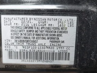 2021 Nissan Sentra S with VIN 3N1AB8BV5MY248457, listed as a IAAI auction lot 41802164 with 92,128 mi miles and . Bid and sale history available at DreamBid. Image 9.