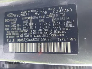 2016 Hyundai Tucson SE z VIN KM8J23A46GU159072, wystawiony jako IAAI lot #41915407 z przebiegiem 161 732 mil mil oraz . Historia ofert i sprzedaży dostępna na DreamBid. Obrazek 9.