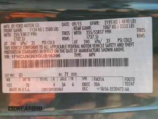 2016 Ford Escape SE с VIN 1FMCU9G93GUB16396, выставлен на аукционе Copart как лот 75874934 с пробегом 135 793 миль миль и Чистый • Clean title. История ставок и продаж доступна на DreamBid. Изображение 13.