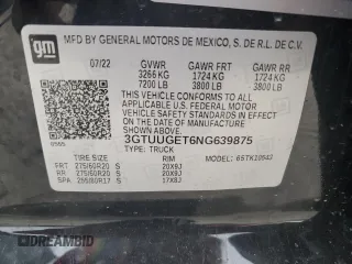2022 GMC Sierra 1500 with VIN 3GTUUGET6NG639875, listed as a Copart auction lot 48213175 with 75,535 mi miles and Salvage Title. Bid and sale history available at DreamBid. Image 13.