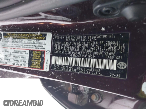 2014 Toyota Avalon Limited with VIN 4T1BK1EB1EU106004, listed as a IAAI auction lot 41341771 with 86,608 mi miles and . Bid and sale history available at DreamBid. Image 9.
