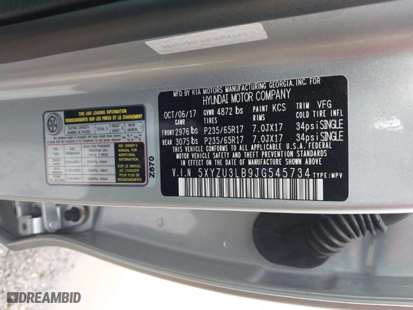2018 Hyundai Santa Fe Sport 2.4L with VIN 5XYZU3LB9JG545734, listed as a IAAI auction lot 41876274 with 81,676 mi miles. Bid and sale history available at carsss.com. Image 9.