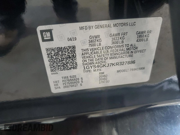 2019 Cadillac Escalade z VIN 1GYS4GKJ7KR327886, wystawiony jako Copart lot #59321585 z przebiegiem 156 070 mil mil oraz Czysty tytuł • Clean title. Historia ofert i sprzedaży dostępna na DreamBid. Obrazek 14.