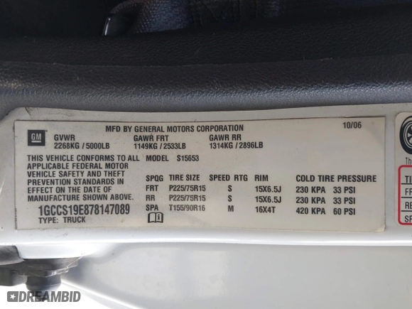 2007 Chevrolet Colorado LT w/1LT with VIN 1GCCS19E878147089, listed as a IAAI auction lot 41460743 with 108,418 mi miles. Bid and sale history available at carsss.com. Image 9.