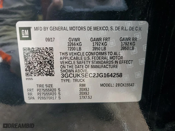 2018 Chevrolet Silverado 1500 LTZ with VIN 3GCUKSEC2JG164258, listed as a Copart auction lot 70305844 with 105,074 mi miles and Salvage Title. Bid and sale history available at carsss.com. Image 12.