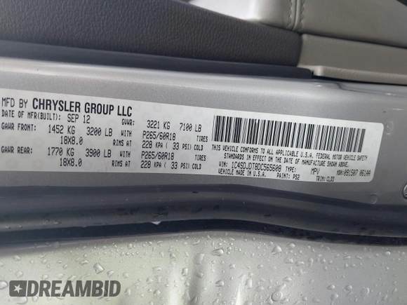 2013 Dodge Durango Crew with VIN 1C4SDJDT8DC565608, listed as a IAAI auction lot 42181773 with 161,485 mi miles and . Bid and sale history available at DreamBid. Image 9.