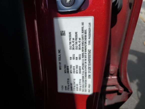 2025 Tesla Model 3 Long Range with VIN 5YJ3E1EA4SF897642, listed as a Copart auction lot 55498795 with 6,099 mi miles and Salvage title. Bid and sale history available at DreamBid. Image 13.