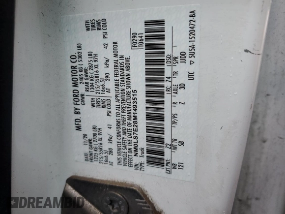 2021 Ford Transit Connect XL z VIN NM0LS7E28M1493515, wystawiony jako Copart lot #48224885 z przebiegiem 67 739 mil mil oraz Szkoda całkowita • Salvage title. Historia ofert i sprzedaży dostępna na DreamBid. Obrazek 13.