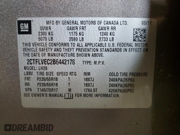 2011 GMC Terrain SLT-1 with VIN 2CTFLVEC2B6442178, listed as a Copart auction lot 52336655 with 186,046 mi miles and Clean Title. Bid and sale history available at carsss.com. Image 13.