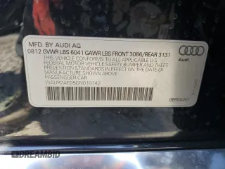 2013 Audi A8 4.0L with VIN WAUR2AFD5DN010742, listed as a Copart auction lot 62687735 with 107,984 mi miles and Salvage title. Bid and sale history available at DreamBid. Image 13.