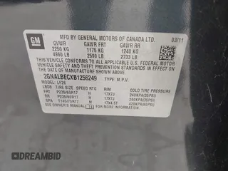 2011 Chevrolet Equinox LS with VIN 2GNALBECXB1256249, listed as a IAAI auction lot 42127528 with 52,401 mi miles and . Bid and sale history available at DreamBid. Image 9.
