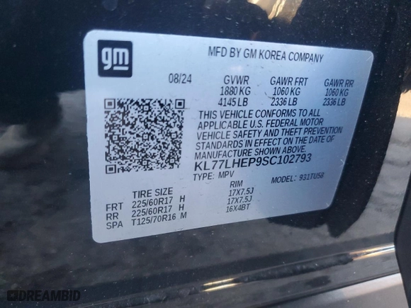 2025 Chevrolet Trax LT with VIN KL77LHEP9SC102793, listed as a Copart auction lot 43467445 with 3,730 mi miles and Salvage Title. Bid and sale history available at carsss.com. Image 15.
