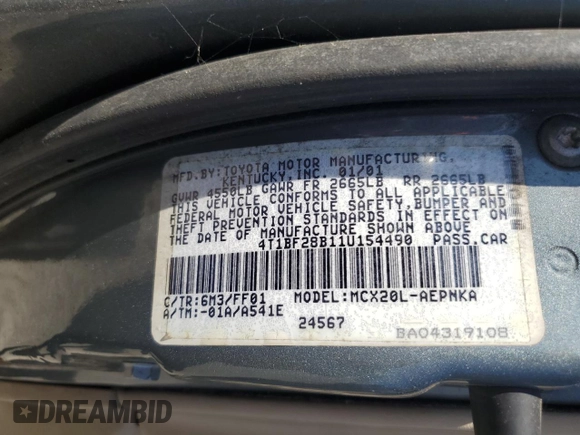 2001 Toyota Avalon XL z VIN 4T1BF28B11U154490, wystawiony jako Copart lot #49821065 z przebiegiem 197 805 mil mil oraz Szkoda całkowita • Salvage title. Historia ofert i sprzedaży dostępna na DreamBid. Obrazek 13.