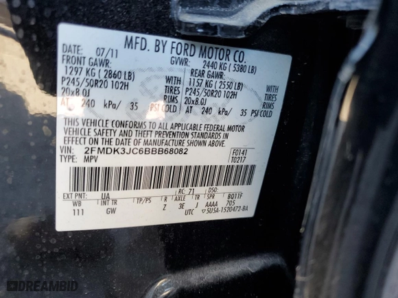 2011 Ford Edge SEL with VIN 2FMDK3JC6BBB68082, listed as a Copart auction lot 47808495 with 117,488 mi miles and Salvage Title. Bid and sale history available at carsss.com. Image 13.