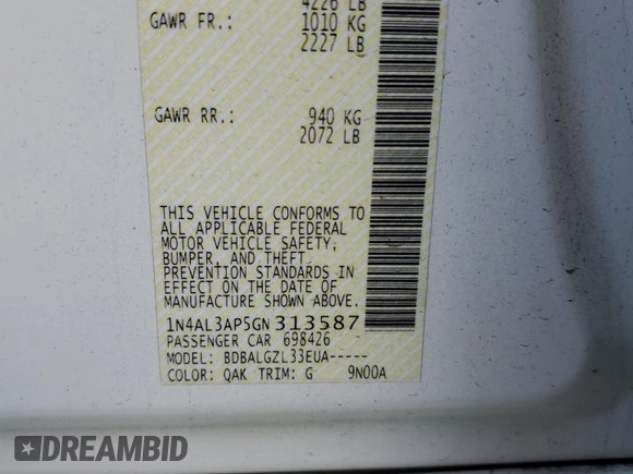 2016 Nissan Altima 2.5 S with VIN 1N4AL3AP5GN313587, listed as a Copart auction lot 50921195 with 160,263 mi miles and Salvage Title. Bid and sale history available at carsss.com. Image 12.
